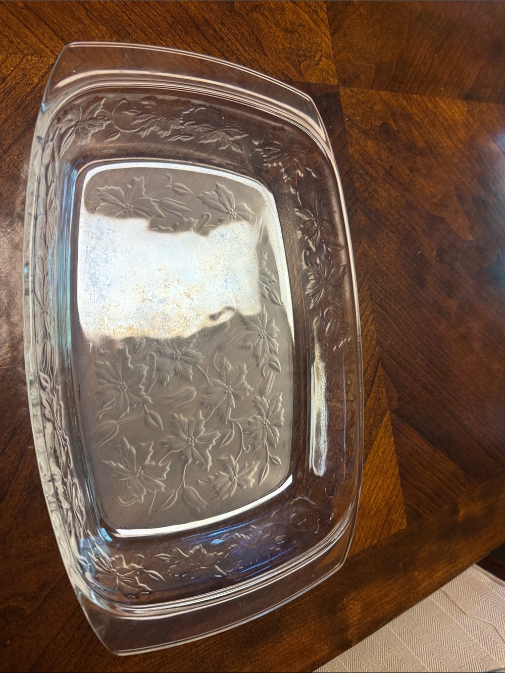 Princess House baking dish Clear Embossed Glass Serving Platter - Floral-EUC